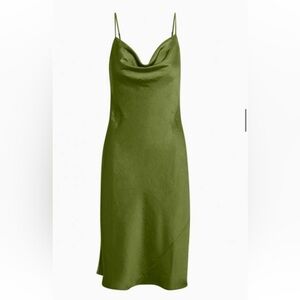 Aritzia Wilfred Only Cowlneck Slip midi Dress in Grotto Green Satin